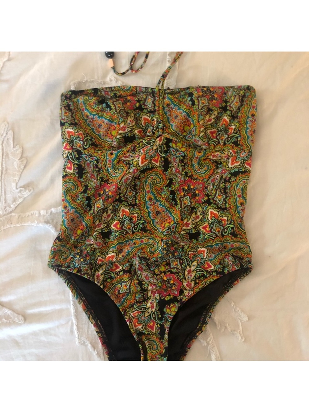 Shoshanna Paisley One-Piece Swimsuit in Black with Multicolor Print